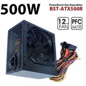 Resim PowerBoost BST-ATX500R "QUARK" 500w APFC 12cm Fanlı ATX PSU Power kablo (Retail Box) 