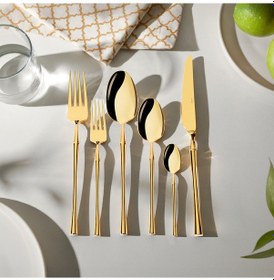 Resim Nehir Marbella Titanium 6 Kişilik 36 Parça Çatal Kaşık Bıçak Takımı Altın 