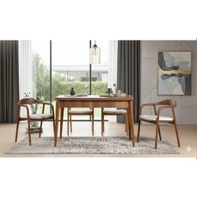 Resim Elyse 4 Kişilik Açılır Yemek Masası Takımı Modern Ve Şık Tasarım Ceviz Beyaz 