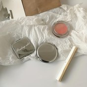 Resim 1 Adet Kişiselleştirilebilir Taşınabilir Paslanmaz Çelik Makyaj Aynası - Yan Katlanır, El Cebi, Pil Gerekmez, Parlak Cam Yüzey, Şık Seyahat Aynası, Katlanabilir Tasarım, Dayanıklı Yapı 