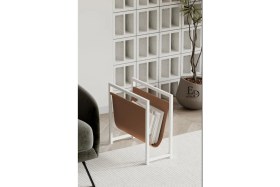 Resim ED Efelez Design Coral Koltuk Yanı Dergilik , Gazetelik , Kitaplık, Beyaz Metal - Taba Deri 