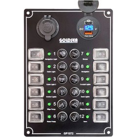 Resim Somay Store Tekne Switch Panel Ekonomik 12 Anahtarlı Şarj Voltmetreli Usb-c Soketli 12-24v 148x215mm 