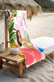 Resim Dijital Baskı Plaj Deniz Havlusu Tropical Desenli Peştamal HVL0168 