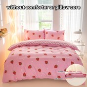 Resim 3 Parça Çilek Baskılı Nevresim Takımı - Yumuşak, Nefes Alabilen Polyester Yatak Örtüsü, Her Mevsim İçin Fermuarlı - 1 Nevresim & 2 Yastık Kılıfı İçerir (İç Yok) 