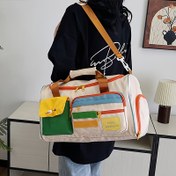 Resim Büyük Kapasiteli Naylon Seyahat Spor Çantası, Ayakkabı Bölmesi ve Ayarlanabilir Omuz Askısı ile Renkli Retro Tarzı Hafta Sonu Çantası, Spor ve Yoga Çantası, Tekerlekli Kollu El Bagajı 