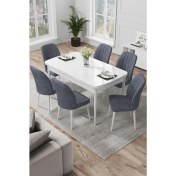 Resim Canisa Concept Par Serisi 70 x 114 Cm, Açılabilir Mdf Mutfak Masa Takımı, Beyaz Masa ve 6 Sandalye 