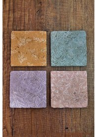 Resim Doğal Taş Bardak Altlığı Pastel Renk Çiçek Desenler Baskılı 4'lü Set - Stone Coasters 272 Çok Renkli 