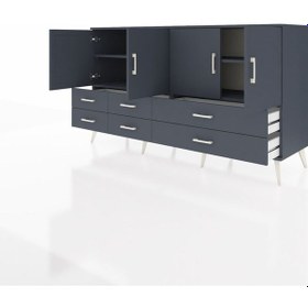 Resim Kronos Konsol 6 Raflı 6 Çekmeceli 4 Kapaklı 176x59x99 Antrasit-antrasit Antrasit - Antrasit 
