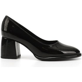 Resim Gönderi R Siyah Rugan Orta Kalın Platform Topuklu Ayakkabı Sıyah Rugan 