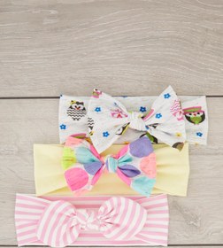 Resim Babygiz El Yapımı Yumuşak Fiyonk Bağlamalı Doğal %100 Pamuklu Penye 3'lü Bebek Çocuk Kız Bandana Seti 