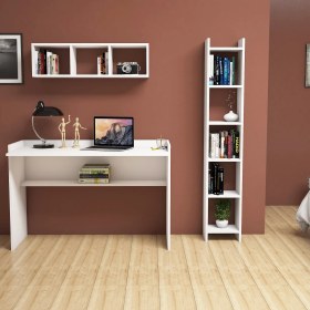 Resim Bimossa Mihrimah Beyaz Çalışma Masası Kitaplık Raflı 118 cm U6040 