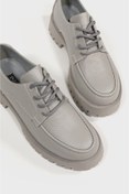 Resim TUNAELLİ KADIN GRİ HAKİKİ DOĞAL DERİ BAĞCIKLI OXFORD AYAKKABI 