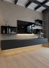 Resim Resital Ledli Duvara Monte Tv Sehpası - Antrasit - W6011-4 Antrasit 