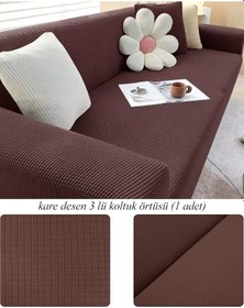 Resim StarMall Lastkli Yikanabilir Karedesen 3 kişili Koltuk Örtüsü kanepe, çekyat Kılıfı Kahverengi 