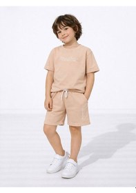 Resim Miniko Kids Erkek Çocuk London Modelli Pamuk Şortlu Takım Bej 