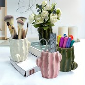 Resim Kaktüs Seramik Kalem Tutucu, Varnişli Bitiş, Hafif ve Taşınabilir, Ofis Masası, Makyaj Fırça Depolama, Oturma Odası ve Yatak Odası Dekoru için Çok Fonksiyonlu Masaüstü Düzenleyici, Düz Montaj Tasarımı 