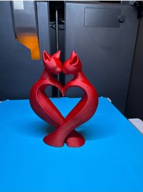 Resim Kedi Aşk Kalp Dekoru Kırmızı Pla Mazleme 12cm 