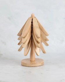 Resim 4'lü Standlı Ahşap Nihale - Bambu Nihale - Pratik Katlanır Nihale - Bambu Bardak Altlığı Açık Kahverengi 