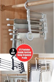 Resim Mucuks 3 Adet 5'li Pantolon Askısı Hafif Katlanabilir Paslanmaz Çelik Pantolon Yerden tasarruf Sağlayan Raf 