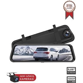 Resim Lenovo V7ahd Siyah 1080p Araç İçi 9.6inç Dokunmatik Dikiz Ayna Gece Görüşü Ön Ve Arka Araç Kamerası 