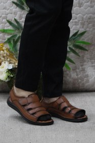 Resim Mehmet Mete 106 Taba Kale Comfort Hakiki Deri Erkek Sandalet 
