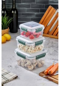 Resim 6 Lı Sızdırmaz Kilitli Vakum Kapaklı Gıda Erzak Kare Saklama Kabı Seti 2x 900-1500-2400 Ml Çok Renkli 