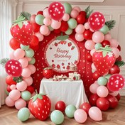 Resim 140 Parça Doğum Günü Partisi Balon Kemeri, 12, 10, 12.7 cm, Pembe, Kırmızı, Yeşil Lateks Balonlar ve Çilek Alüminyum Folyo Balonları, Doğum Günü ve Baby Shower Dekorasyonu İçin Uygun 