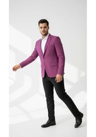 Resim Plus Scorpion Mor Erkek Slim Fit Tek Düğmeli Blazer Ceket Astarli, Şık Ve Modern Kesim Mor 