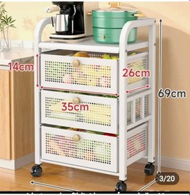 Resim 3 Katlı Metal Beyaz Çekmeceli Patates Soğan Sebze Meyve Sepeti Sebzelik 1005-cn 