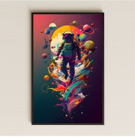 Resim Renk Patlamalı Kozmik Astronot Pleksi Tablo - Sanatsal Uzay Dekoru 