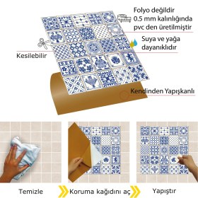 Resim Tink Kendinden Yapışkanlı Modern Mavi Karo Desenli Pvc Karo 30X30 cm (11 Adet) 1m2 