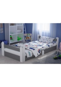 Resim Montessori Karyola Beyaz-Antrasit 90x190 Yatak Uyumlu Oval Kesim Çocuk Yatağı Tlp-301 