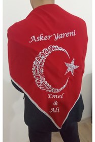 Resim moms and babies İsimli Asker Yareni Ayyıldız Nakış Işlemeli Kına Asker Omuz Şalı Atkısı Örtüsü Isme Özel 