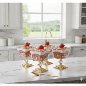 Resim Çnr Home Collection Kare 6 Parça Döküm Ayakli Sunum Seti Magnolia Dondurmalik Cup Çerezlik Gold 