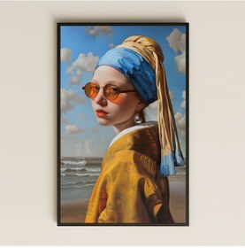 Resim Modern İnci Küpeli Kız Sahil Portresi Şeffaf Pleksi Tablo 