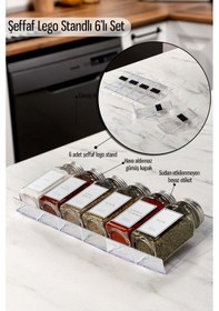 Resim 6'lı Şeffaf-lego Standlı Cam Baharatlık Seti Gümüş Kapaklı Beyaz Etiketli Baharatlık-mh03slvr06 Beyaz - Şeffaf 