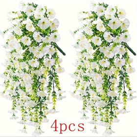 Resim 4 adet Beyaz Yapay Asılı Petunia, Gerçekçi Sahte Eukaliptüs Çiçekleri, Ev, Otel, Ofis, Düğün, Parti, Bahçe, Veranda, Çiftlik Dekorasyonu, İç/Dış Mekan Kullanımı, Anneler Günü, Kaplama Yok 