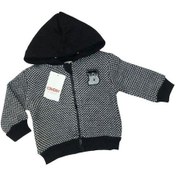 Resim Erkek Bebek Kapüşonlu Kareli Fermuarlı Hırka-13476 Siyah 