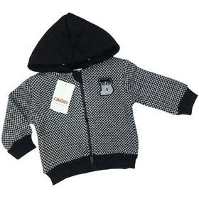 Resim Erkek Bebek Kapüşonlu Kareli Fermuarlı Hırka-13476 Siyah 