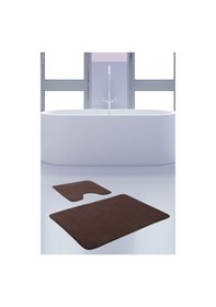 Resim Unicolor Düz Kahve 2'li Banyo Paspası Halısı Seti Kaymaz Deri Tab Kahverengi 