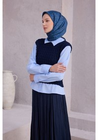 Resim BELLİ Çiçek Desen İpek Twill Eşarp 4208d01 Lacivert - 51 