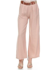 Resim Bluence Beli Kemerli Bol Paça Pembe Pantolon Açık Pembe 