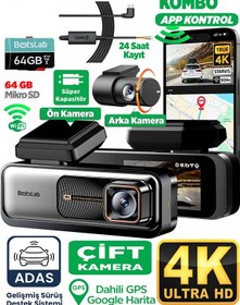 Resim 360+ Botslab G980H Pro ADAS Ön 4K UHD Arka 2K QHD 170° Geniş Açı Gece Görüşü Gps+WiFi Araç İçi Kamera +Park Kiti 