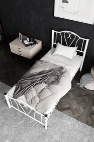 Resim ARGİMO Orkide Tek Kişilik Ferforje Metal Karyola Beyaz 