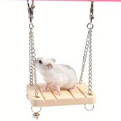 Resim Çanlı Ahşap Hamster Salıncağı - Küçük Evcil Hayvanlar İçin Rahat Asılı Köprü & Oyun İstasyonu 