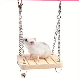 Resim Çanlı Ahşap Hamster Salıncağı - Küçük Evcil Hayvanlar İçin Rahat Asılı Köprü & Oyun İstasyonu 