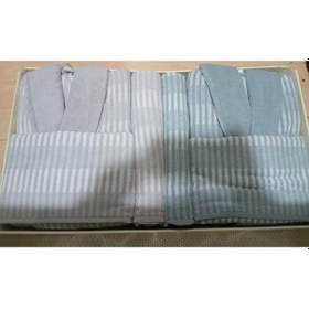 Resim Özdilek Striscia Gri Yeşil Aile Bornoz Seti Gri 