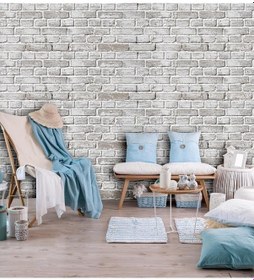 Resim 3D Gri - Beyaz Taş Desen Duvar Kağıdı 