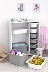 Resim Zen 10 Sepetli Çok Amaçlı Oyuncak Dolabı Beyaz Gri 