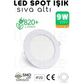 Resim 9w Slim Led Spot 3200k Günışığı Işık, 820 Lümen, Beyaz Kasa, 14.5 Cm, 220v, 15000 Saat Ömür 